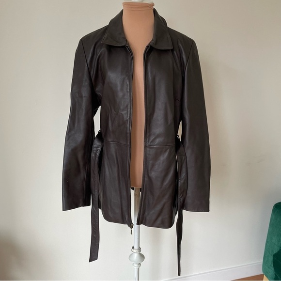 Marvin Richards Vintage Chocolate Brown Leather Zip Front Belted Jacket Size M - Picture 5 of 12